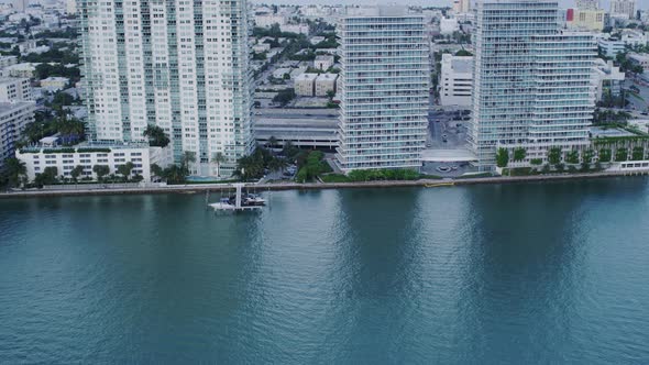 Aerial panorama with a dock in Miami