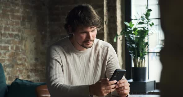 Mobile Addicted Man Use Smartphone All Time at Home