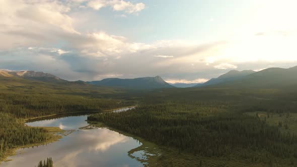 Peaceful Lake View From Above at Sunset