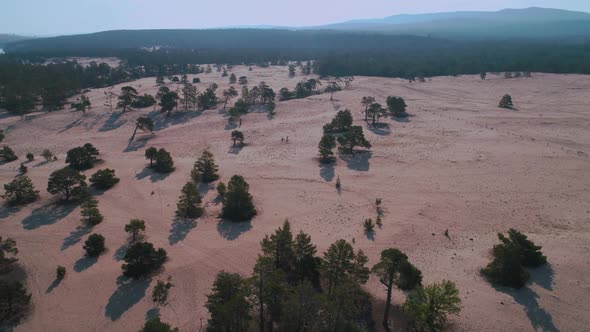 Aerial View of Sand Dunes Baikal Beach and Crystal Clean Water of Baikal Lake, Olkhon Island