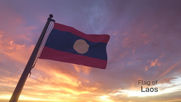 Laos Flag on a Flagpole V3