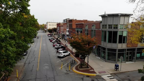 Oberlin Ohio downtown, aerial drone footage