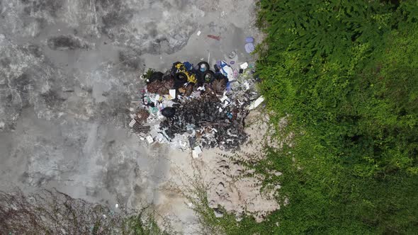 Aerial look down rubbish garbage dump