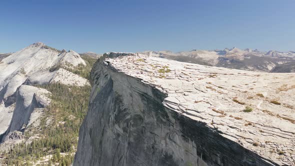 Half Dome Mountain Aerial Survey in Sunny Weather. Yosemite National Park, California, USA