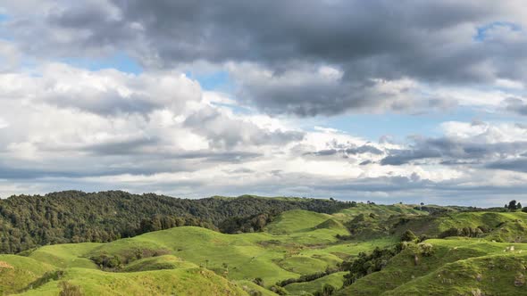 Clouds Sky Motion Above Green Rural Country Pasture in New Zealand Nature Landscape