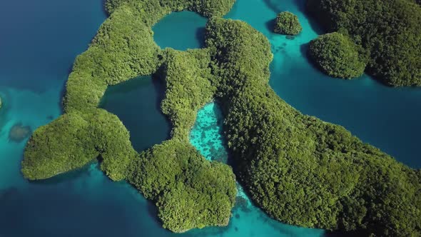 Aerial Footage of a Limestone Islands in Rock Islands Palau