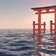 Traditional Japanese gate floating in the sea at sunset - VideoHive Item for Sale