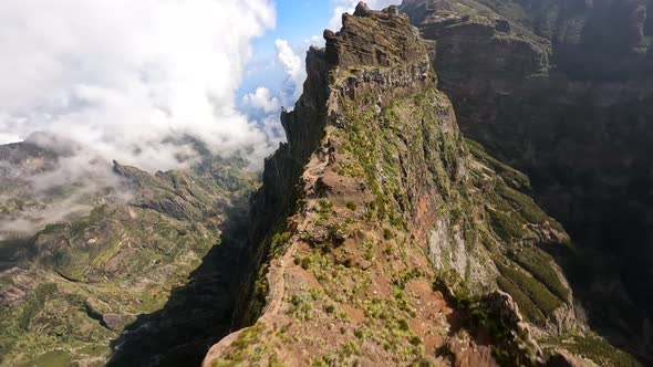 Beautifull Mountain Surfing FPV Drone Aerial View Close Flying Along the Cliffs in Madeira