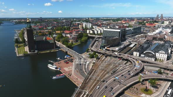 Aerial View of the Stockholm Old Town  Gamla Stan Cityscape Near the City Hall Top