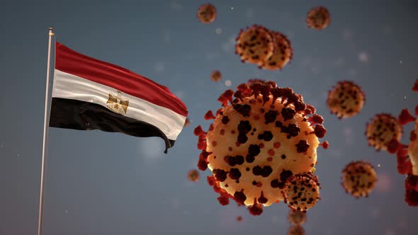 Egypt Flag With Corona Virus Attack 4K