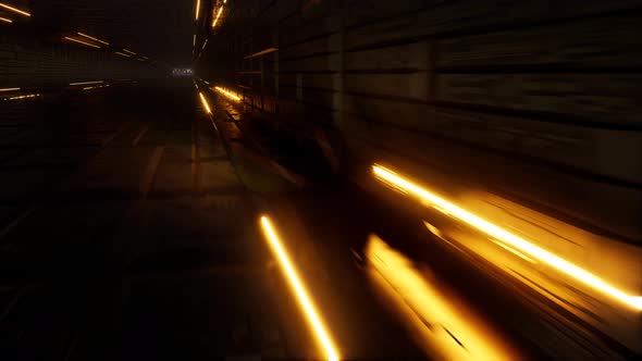 Movement Inside Dark Scary Futuristic Golden Tunnel