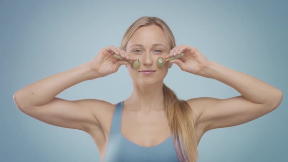 Blonde Model During Facial Treatment Routine