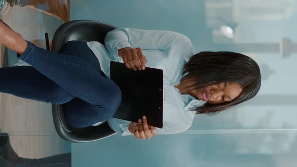 Vertical Video Employment Recruits Rehearsing Speech for Job Interview