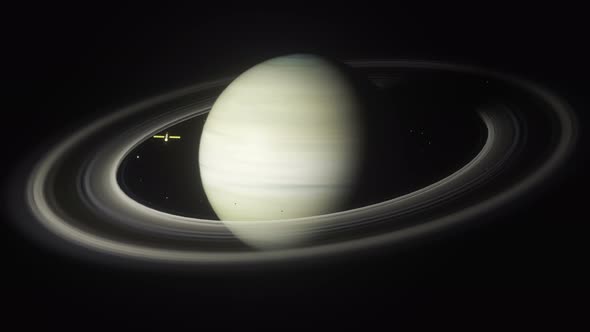 Saturn And A Spacecraft Orbiting The Planet And Its Ring System