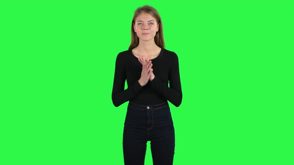 Young Woman Looking at Camera with Anticipation, Then Very Upset . Green Screen