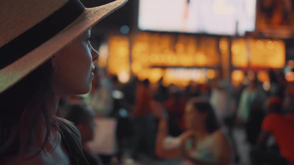 Attractive photographer in Times Square in New York City