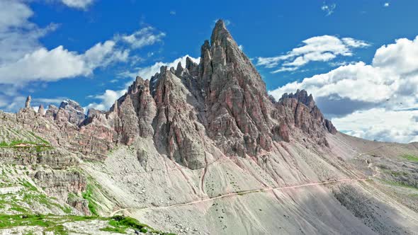 Areal view of Monte Paterno in Dolomites in sunny day