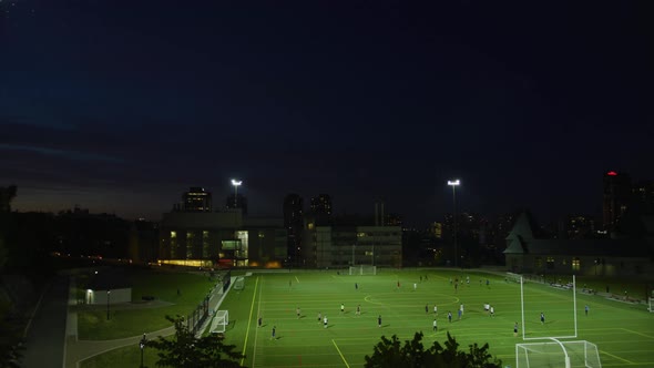 Soccer field  in Montreal, at night