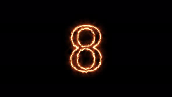 Number 8 fire. Symbol animation burning in a flame on a black background