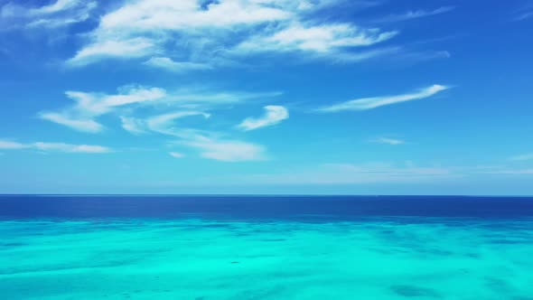 Aerial view panorama of exotic sea view beach journey by transparent ocean and clean sand background