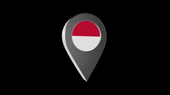 3d Animation Map Navigation Pointer With Monaco  Flag With Alpha Channel - 4K