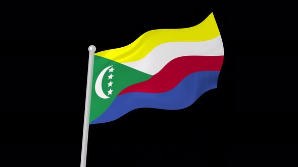 Comoros Flag Flying Wave Animated Black Background