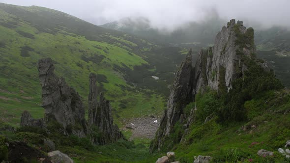 Beauty Cliffs in Summer Carpathian Mountains