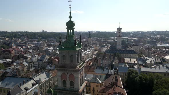 Drone Shots of Lviv City at Summer Time