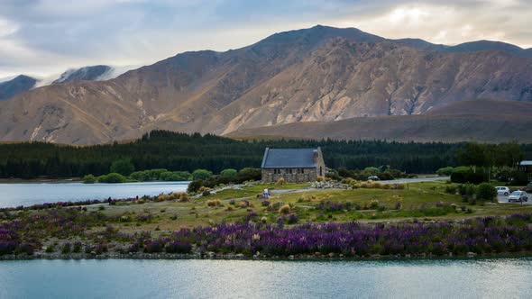 Lake Tekapo and Church of The Good Shepherd, New Zealand in Time Lapse