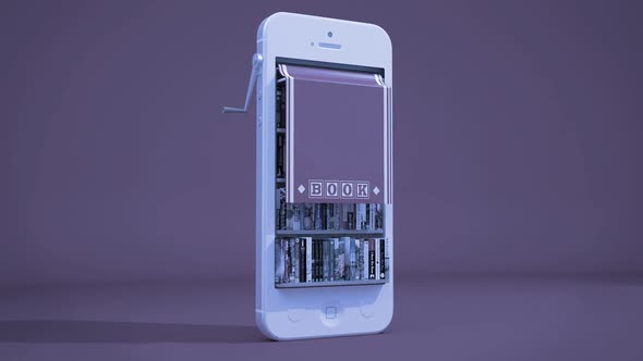 Bookshelf with books in the phone display