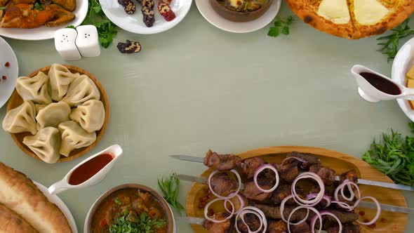 Georgian National Cuisine Food on the Table in the Restaurant