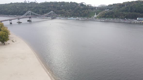 Dnipro River Near Kyiv City, Ukraine Aerial View. Dnieper, Kiev