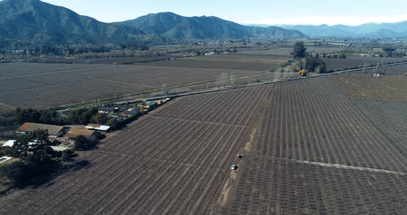 Drone footage in 4K, 60fps shot in Chile, flying over the crops of a farm in Chile