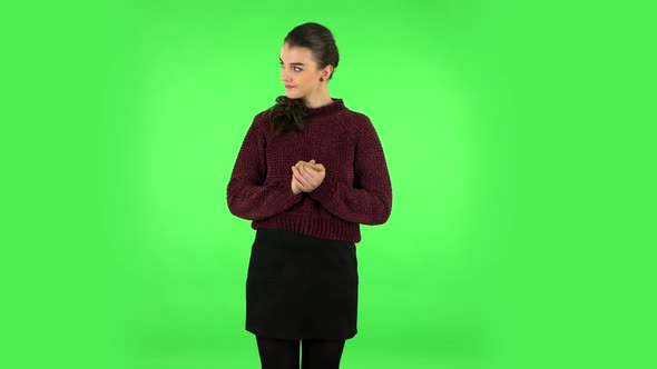 Girl Is Waiting and Angry. Green Screen