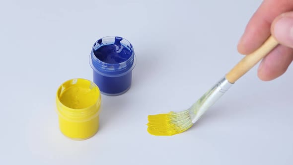 They Take Yellow and Blue Paint with a Brush Ukraine