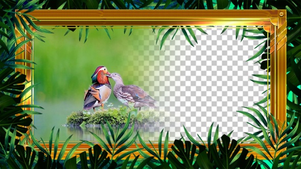 4K Golden Frame With Green Leaves Loop alt