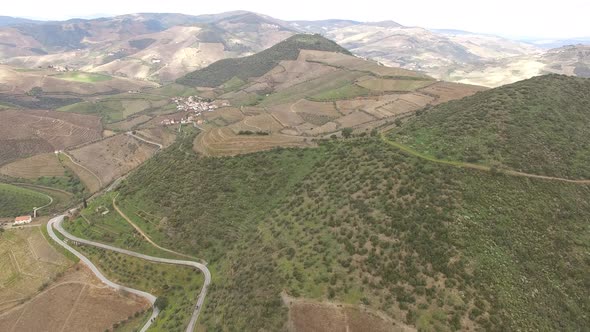 Flying Over Mountains in Douro Region, Portugal