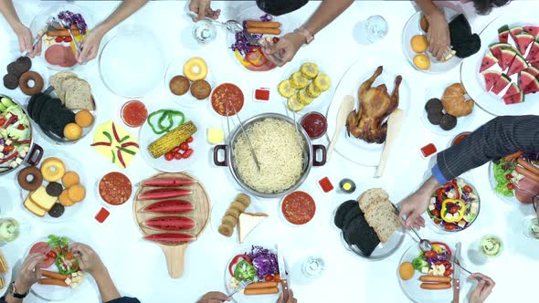 Top view of dinner on table