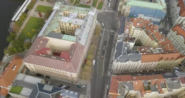 Aerial Birds Eye View of Prague City Center