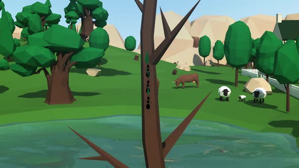 Ants Climbing Tree 3D Low Poly Animation