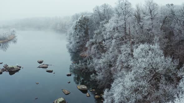 Winter Forest Landscape. Aerial drone view of winter landscape