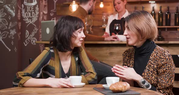 Two Women Having a Pleasant Conversation in a Nice Coffee Shop