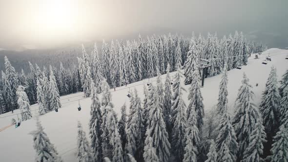 Ski Slope Skier at Lift Aerial