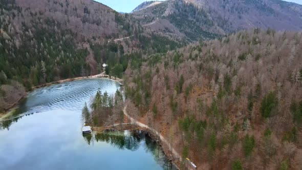 Beautiful Drone View on the Lake Langbathsee in Austria in Autumn