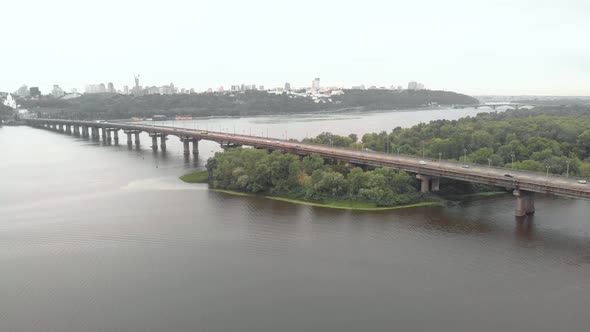 Paton Bridge Across the Dnipro River in Kyiv, Ukraine. Aerial View