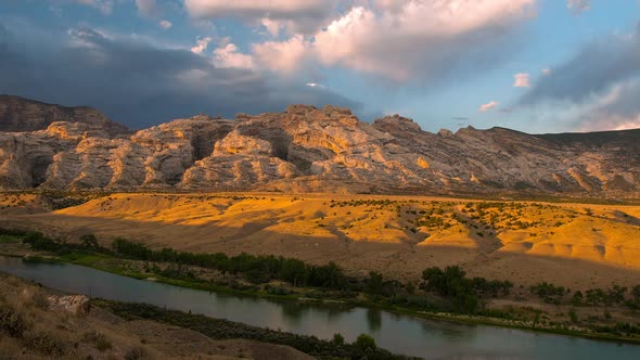 Time lapse over Split Mountain during sunset looking over the Green River