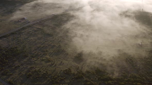 Aerial view a valley with fog on Madeira Island, Portugal.