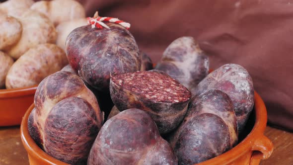 Catalan Rustic Sausages Closeup Meat Food Medieval Festival