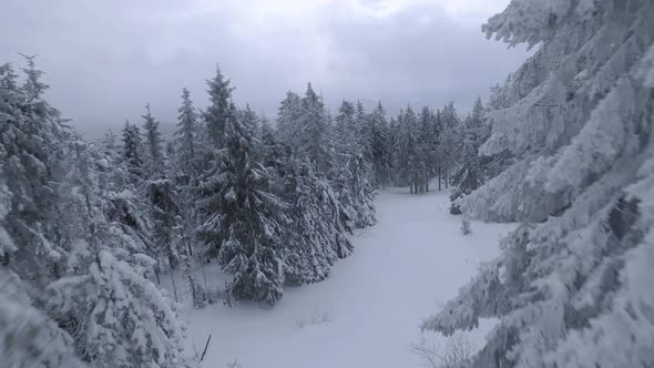 Aerial View of a Fabulous Winter Mountain Landscape Closeup