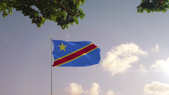 Congo Democratic Flag With  Modern City 